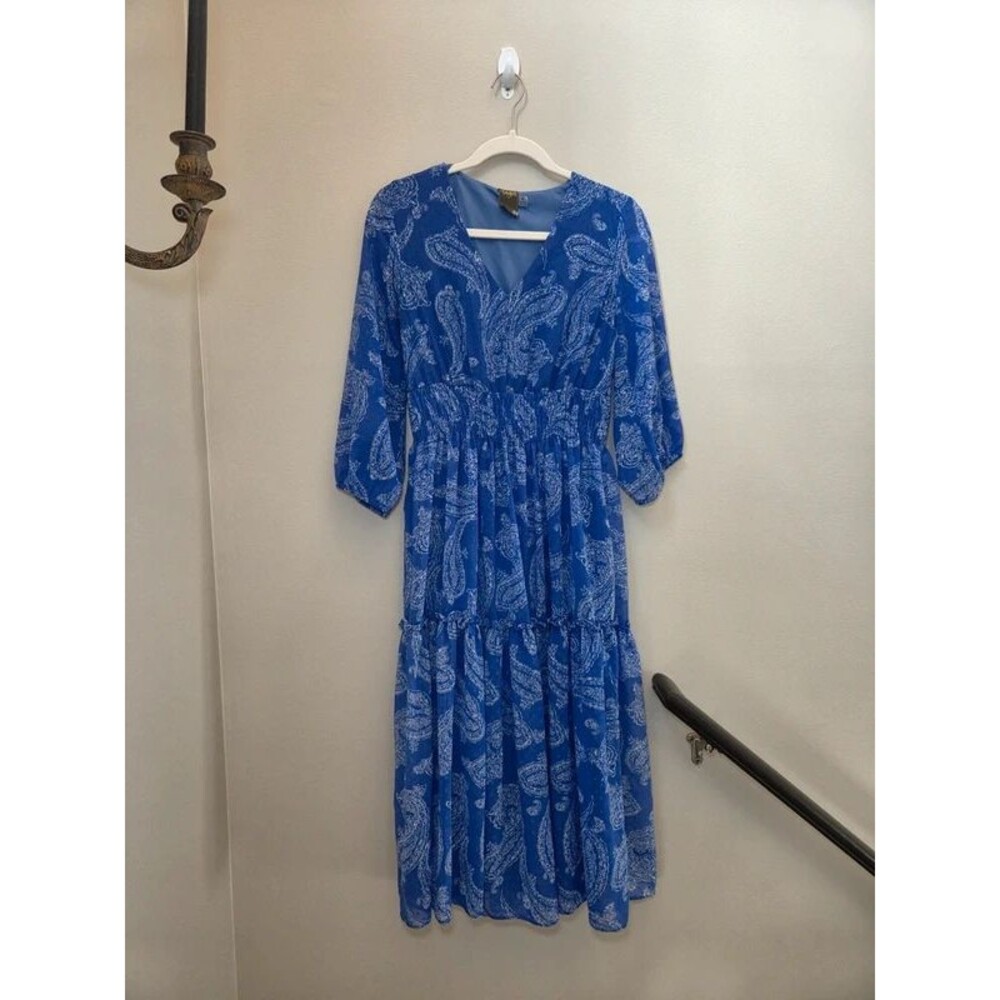 Blue Paisley Ruffle Maxi Dress Cottage Taylor Brand Womens Sz 6